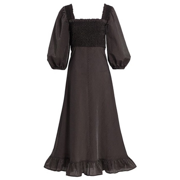 NWT 🖤 GANNI Seesucker Puff-Sleeve Midi Dress - Picture 3 of 12